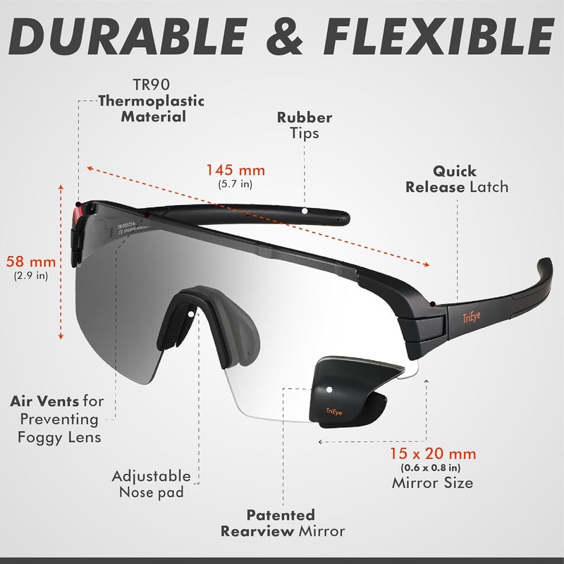 TriEye Store Cycling Glasses with Rear-view Mirror - Sports Sunglasses for Men & Women - UV-400 Protection - Image 5